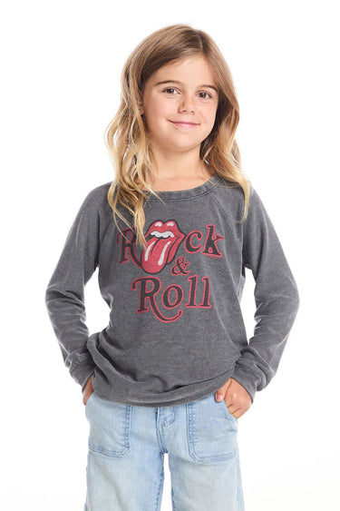 Chaser Rolling Stones Rock & Roll Logo Raglan Pullover - Estilo Boutique