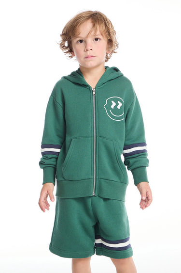Chaser Smiley Daze Boys Zip Up Hoodie in Broccolini - Estilo Boutique