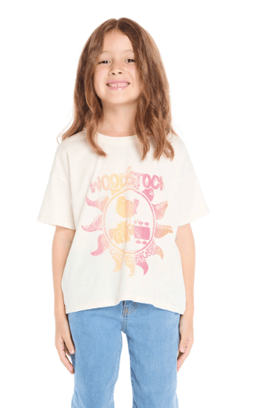 Chaser Woodstock Peace Love Music Poster Tee in Starry White - Estilo Boutique