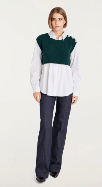 Cinq A Sept Alden Pullover in Green Onyx/White - Estilo Boutique