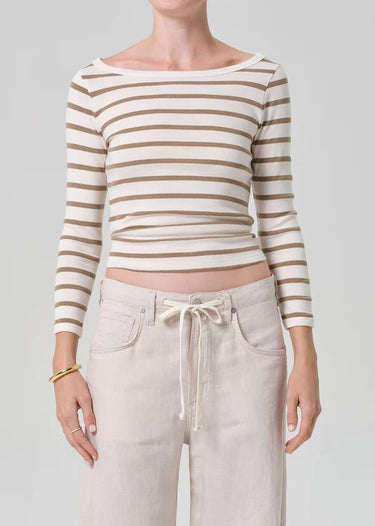 Citizen of Humanity Boat Neck Slim Tee in Ginger Stripe