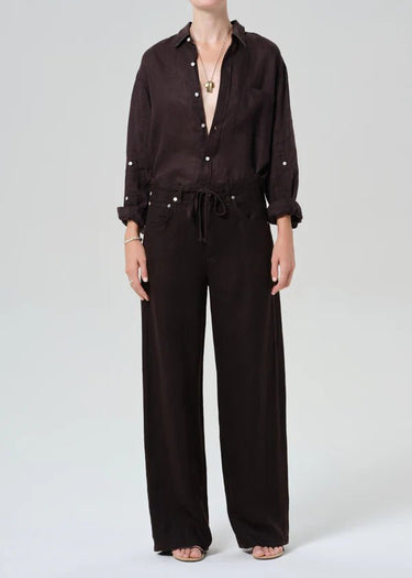Citizen of Humanity Brynn Drawstring Linen Trouser in Chocolate
