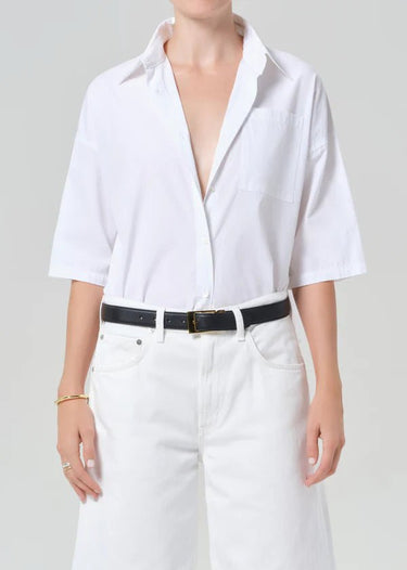 Citizen of Humanity Frances Cropped Cape Button Up in Optic White