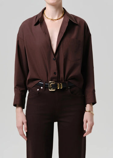 Citizen of Humanity Petit Ami Poplin Shirt in Brun