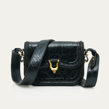 Claris Virot Mini Manon Bag in Vintage Black Glossy Leather