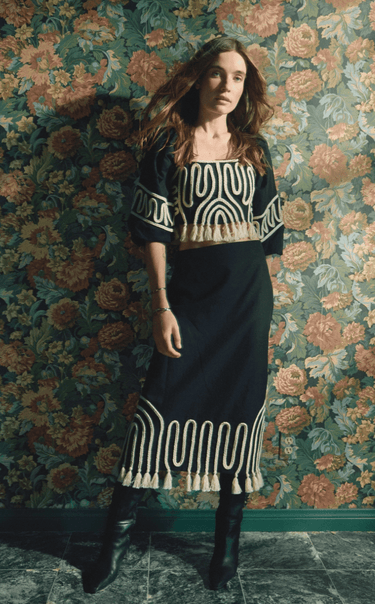 Cleobella Lola Midi Skirt in Black Ivory