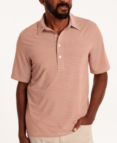 Criquet Performance Sport Range Polo in Hobby Stripe Burnt Orange