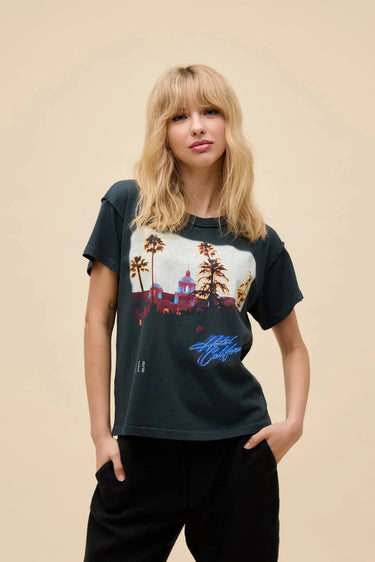 Daydreamer Eagles Hotel California Reverse GF Tee in Vintage Black