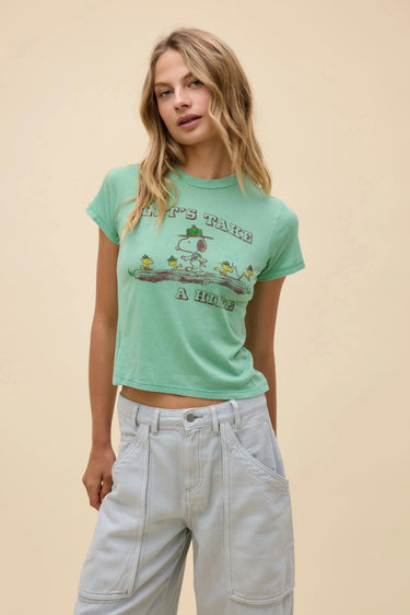 Daydreamer Peanuts Take A Hike Burnout Vintage Tee in Sweet Mint