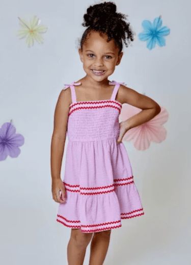 Design History for Girls Tie-Shoulder Smocked Dress in Fuchsia Combo