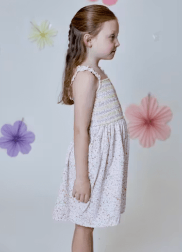 Design History Girls Ruffle Smocked Ruffle Strap Dress in Pink Floral