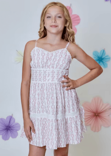 Design History Girls Smocked Waist Dress in Berry Ice