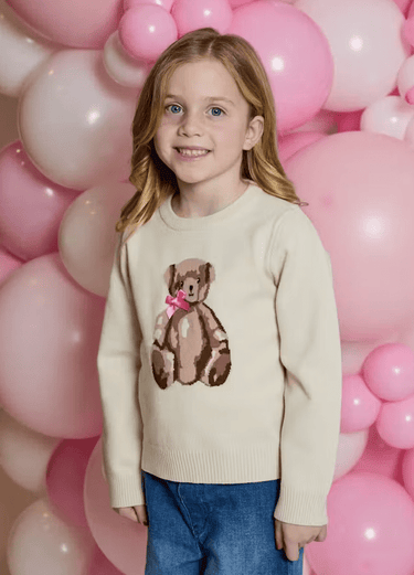 Design History Girls Teddy Sweater in Tan Suede