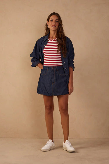 Dress To Denim Belt Loops Balloon Mini Skirt in Denim