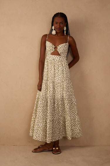 Dress To Folhagem Cut-Out Midi Dress in Off White