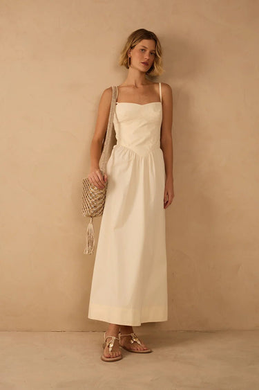 Dress To Waisted Midi Dress in Beige Shell