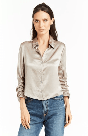 Drew Adelynn Satin Shirt in Pewter - Estilo Boutique