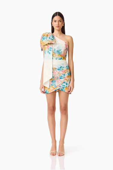 Eliatt Clementina One Shoulder Mini Dress in Multi Floral