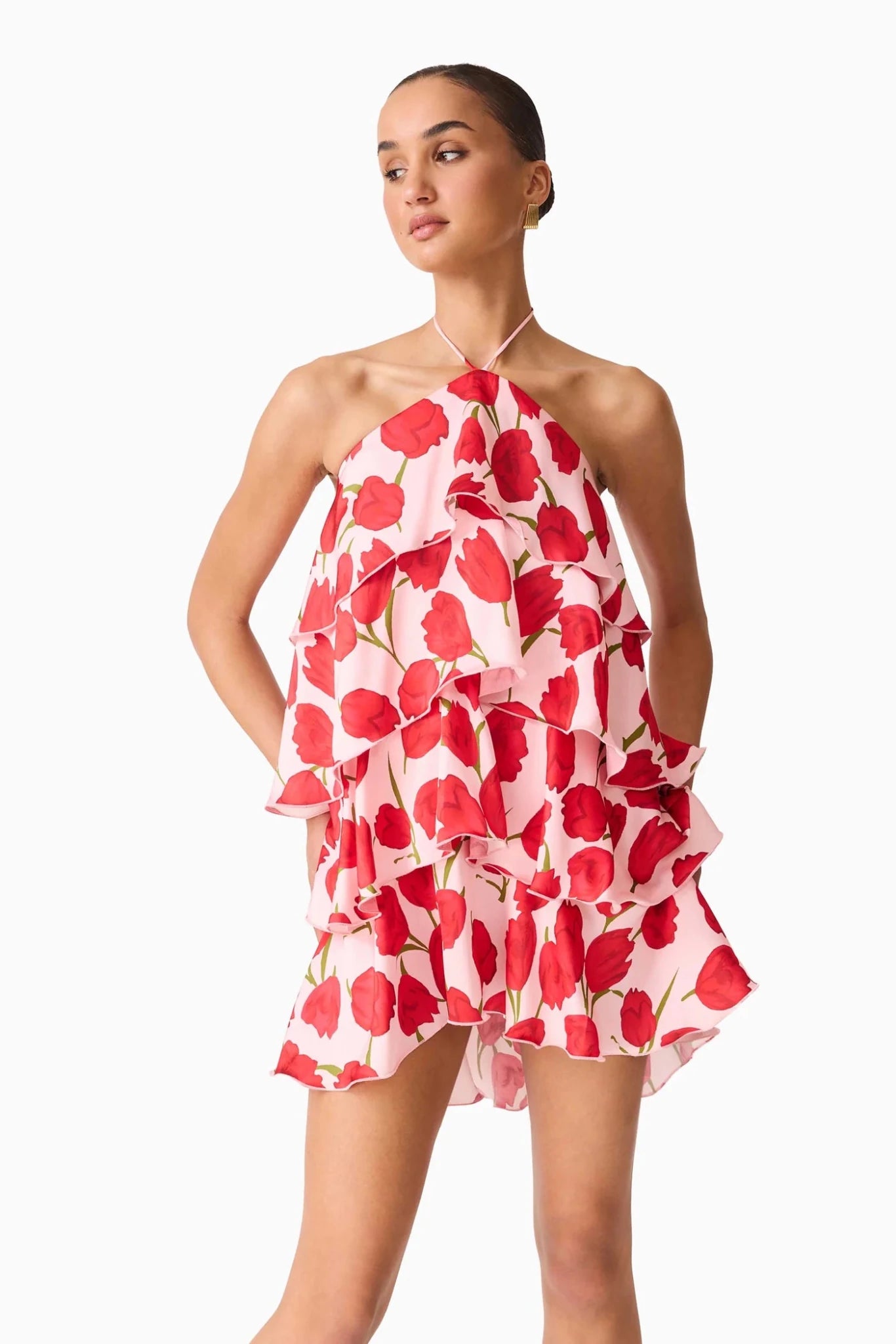 Melia Halter Mini Dress - Pink & Red Floral - S - Elliatt Melia Halter Mini Dress - Pink & Red Floral - S - Elliatt