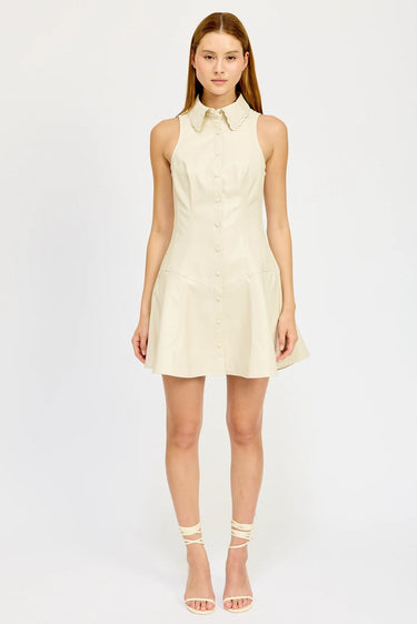 En Saison Barrett Faux Leather Mini Dress in Taupe - Estilo Boutique