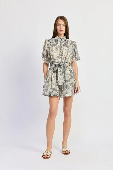 En Saison Holly Mini Dress in White Slate Blue