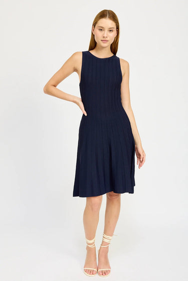 En Saison Pleated Knit Mini Dress in Navy - Estilo Boutique