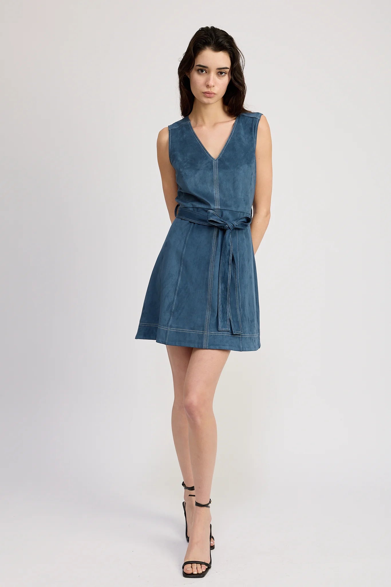 en saison blue dress En Saison Sleeveless Tie-Waist Midi Dress