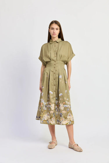En Saison Yvette Midi Dress in Olive Blue Floral