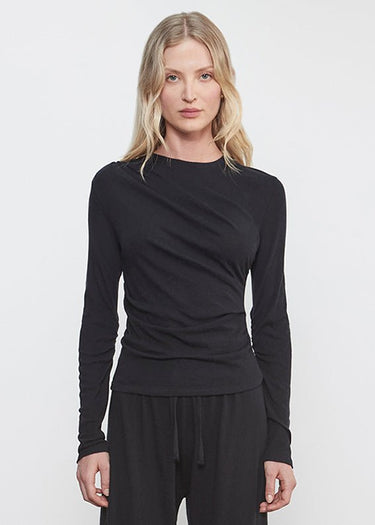 Enza Costa Cashmere Draped LS Crew in Black