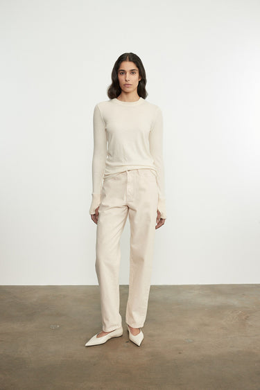 Enza Costa Cashmere Easy Cuffed Crew in White