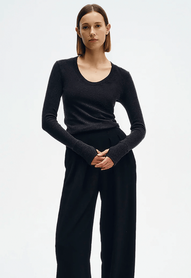 Enza Costa Easy Cuffed U Long Sleeve in Charcoal - Estilo Boutique