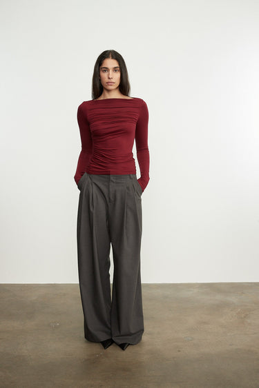 Enza Costa Fluid Jersey Draped Boatneck in Barolo