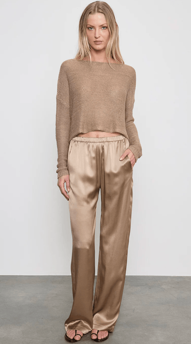 Enza Costa Linen Open Knit Bateau Sweater in Flax