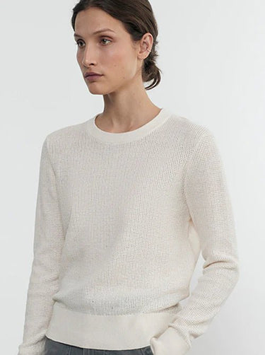 Enza Costa Linen Open Knit Crewneck Sweater - Estilo Boutique