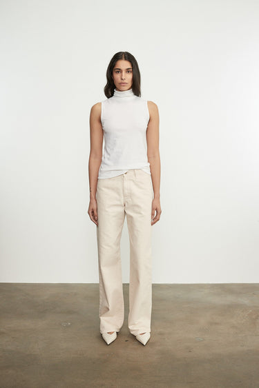Enza Costa Relaxed Straight Leg Jean in Beige
