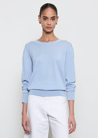 Enza Costa Silk Knit Crew in Pale Blue