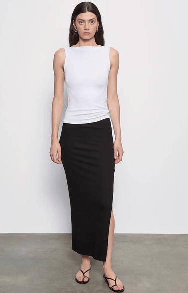 Enza Costa Silk Rib Sleeveless Boatneck in White