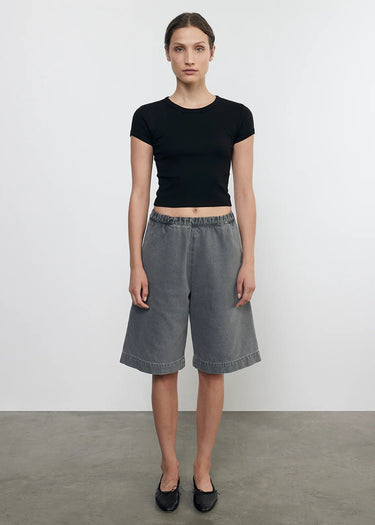 Enza Costa Supima Baby Rib Cropped Tee in Black - Estilo Boutique