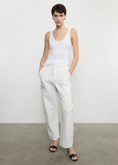 Enza Costa Utility Pant in Italian Denim in Ecru