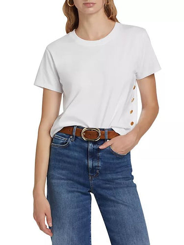 Frame Button Placket Tee in White - Estilo Boutique