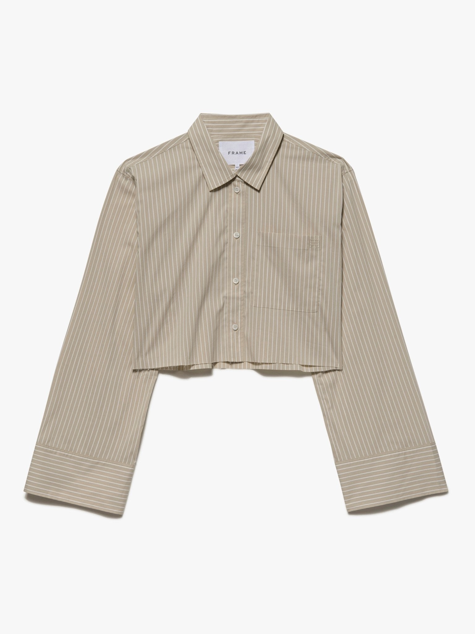 Frame Cropped Wide Sleeve Shirt in Sand Multi - Estilo Boutique