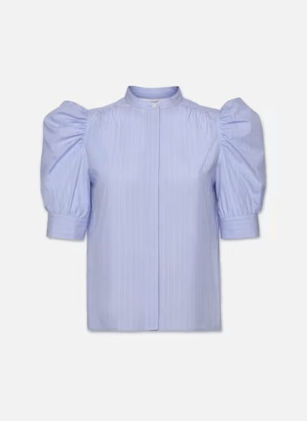 Frame Ruched Puff Sleeve Shirt in Chambray Blue - Estilo Boutique