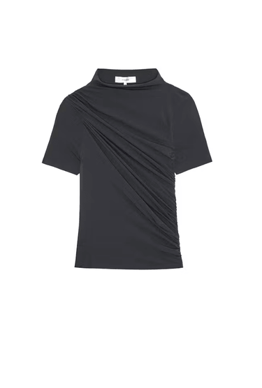 Frame The Short Sleeve Draped Top in Black