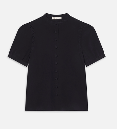 Frame The Silk Gathered Top in Navy - Estilo Boutique
