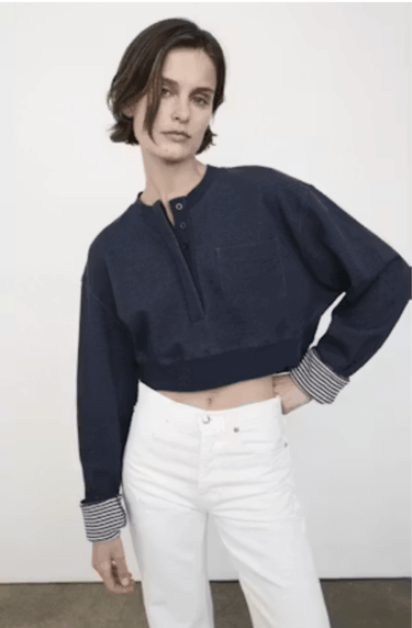 Frame The Stripe Cuff Sweatshirt in Navy