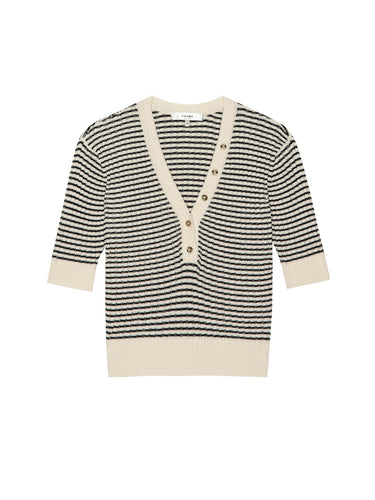 Frame The Stripe V - Neck Sweater in Cream Multi