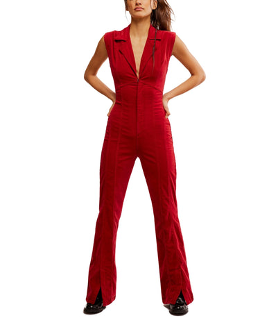 Free People Crvy Ring The Alarm Corduroy One Piece in Haute Red - Estilo Boutique