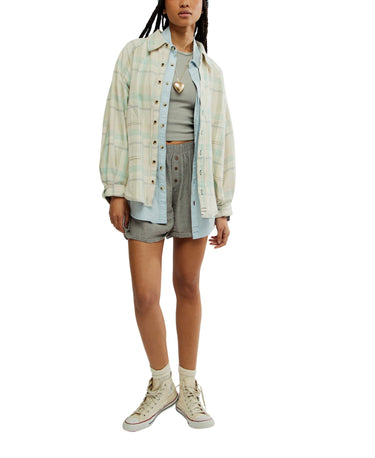 Free People Girl Meets Boy Plaid Shirt in Tea Combo - Estilo Boutique