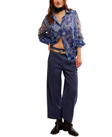 Free People Rose Bud Blouse in Blue Combo - Estilo Boutique