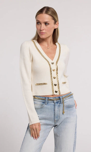 Generation Love Amor Chain Cardigan in Cream - Estilo Boutique